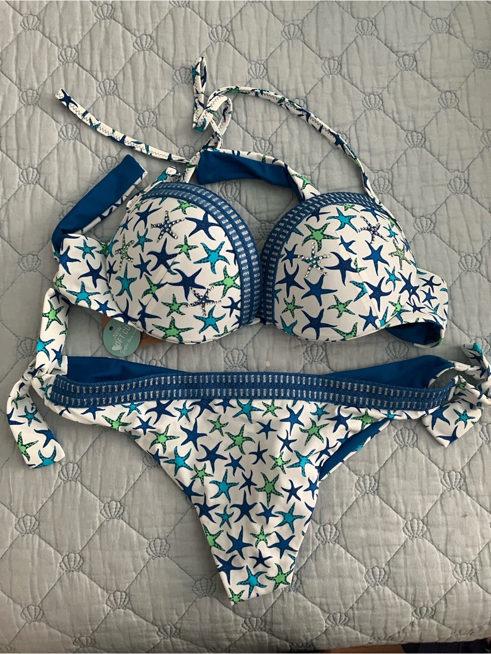 Calzedonia Cobey Starfish Print Push-Up Bikini Set - Blue & Green